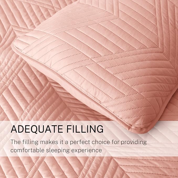 Exclusivo Mezcla Ultrasonic Full Queen Quilt Bedding Set, Blush Pink | - Image 6