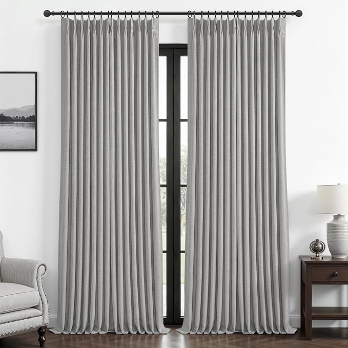 PleatedDrapes Light Grey Dual Layer Linen 92 Inch Office Curtains 2 Panels Set by PleatedDrapes