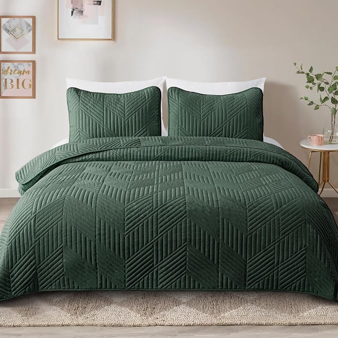 Exclusivo Mezcla Ultrasonic King Quilt Bedding Set, Soft Microfiber, Modern - Image 2