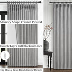 PleatedDrapes Light Grey Dual Layer Linen 92 Inch Office Curtains 2 Panels Set - Image 4