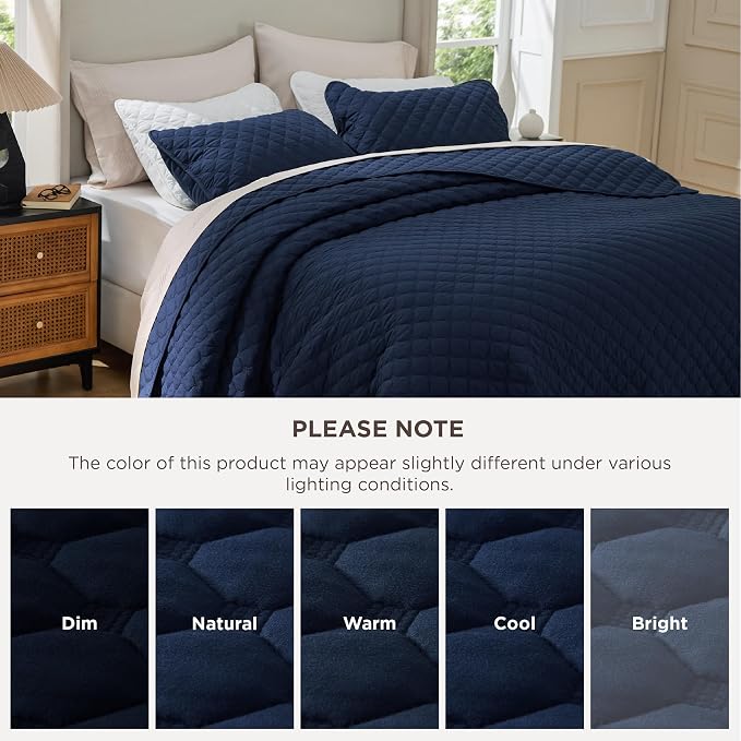 Bedsure Quilts Queen Size, Classic Honeycomb Quilting Comforter Set Navy | - Image 9