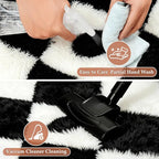 Checkered Rug 4x6 for Kids Room Black and White Soft Shag Rugs | Machine - Image 5