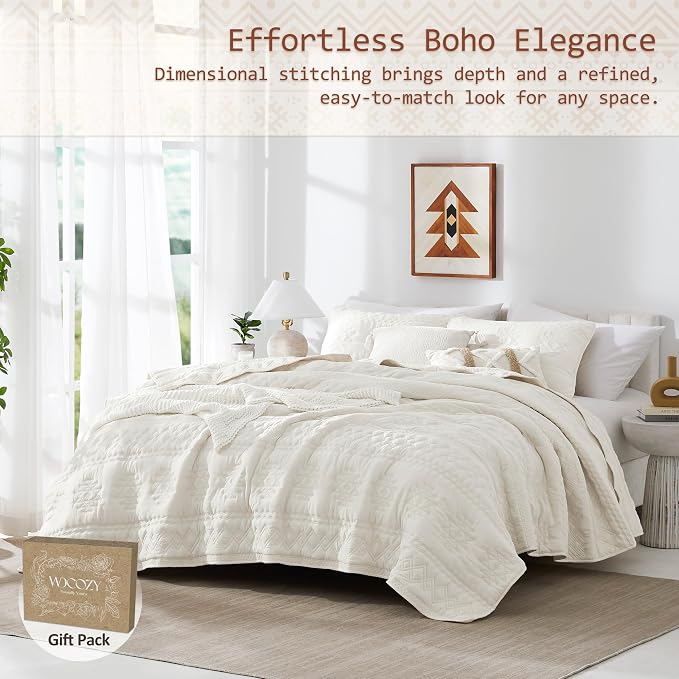 WDCOZY Boho Ivory Twin Quilt Size Bedding Sets - Image 2