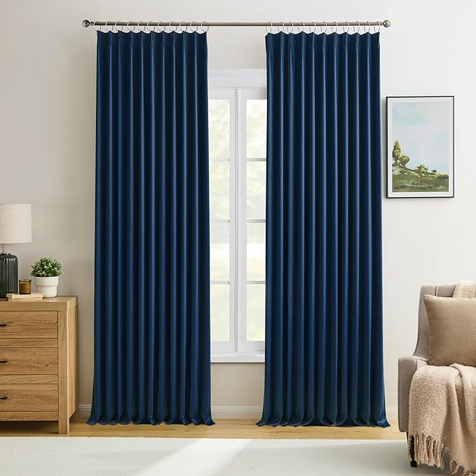 Navy Blackout Curtains 72 Wide x 105 inch Long 2 Panels by KEQIAOSUOCAI