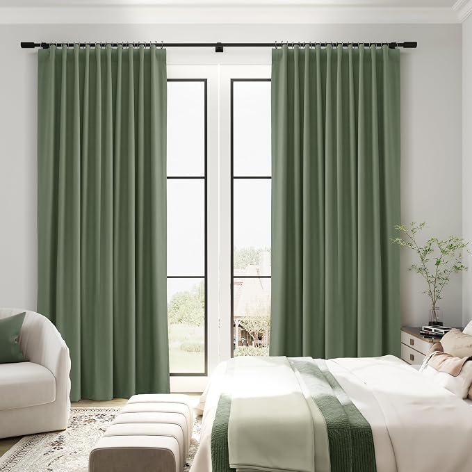 Olive Green Linen 100% Blackout Curtains - Image 7