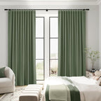 Olive Green Linen 100% Blackout Curtains 72 Inches Long Back Tab Funky Textured - Image 6