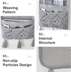 Mkono Macrame Armchair Caddy, Boho Couch Armrest Organizer, 4 Pockets Grey | - Image 4