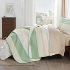 Queen Quilt Set Mint Pink, 3 Pieces Striped Bedspread | Ultra Soft Summer - Image 2