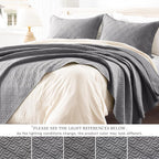 EXQ Home King Size Quilt Set Squares Pattern Bedding Set Lightweight Grey | - Image 3