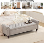 SOFTHION 67" Storage Bench for Bedroom, Linen Upholstered, Light Brown | King - Image 8