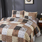 Mybedsoul Brown Quilt Set Full Size, 3 Pieces Plaid Floral Bedspread Set - Image 6