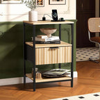 VINGLI Night Stand with Charging Station and Fabric Drawer, Fluted Nightstand - Image 9