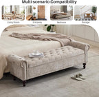 SOFTHION 67" Storage Bench for Bedroom, Chenille Upholstered, Light Brown | - Image 8