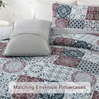 Dobuyly Patchwork Quilt Set Queen Size Boho Plaid Bedspread Red Grey Quilt - Image 6
