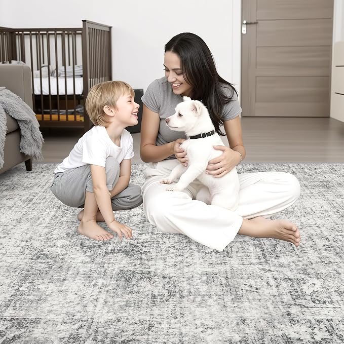 8x10 Area Rug Living Room: Modern Washable Soft Carpet Black Grey | - Image 9