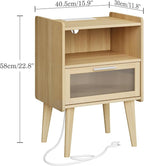 MMEOLUOOK Nightstand with Charging Station, Bedside Tables with Glass - Image 3