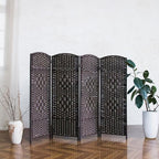 4-Panel Short Room Divider, 3.9 ft Freestanding Partition Wall, Dark Brown - Image 4