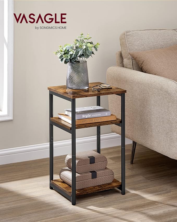 VASAGLE Side Table, Small End Table, Tall Nightstand, Steel Frame | - Image 2