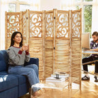 Room Divider Wood Carved Wall Divider Indoor Folding Portable Partition Screen - Image 5