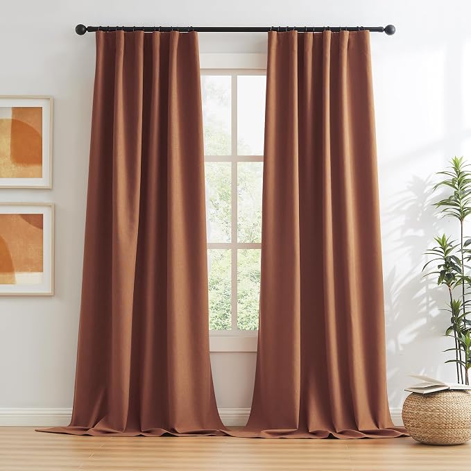 Rust Red Brown Blackout Curtains Linen 102 Inches Long - Image 2