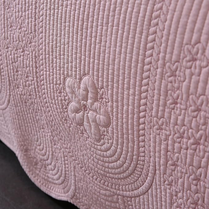 ROOMLIFE Quilt Set King Size 3D Floral Embroidery Pattern 3-Piece Cotton - Image 5