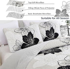 DJY Black White Quilt Queen Size, Boho Floral Bedding Bedspread Set 3 Pcs | - Image 4