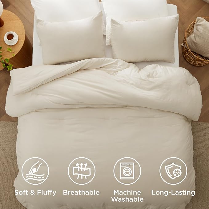 Bedsure California King Comforter Set, Cream Soft Prewashed Bedding - Image 4