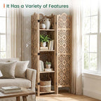 Svimi Wood Room Divider with 4-Tier Shelves, 4 Panel Privacy Screen | 4-panel - Image 5