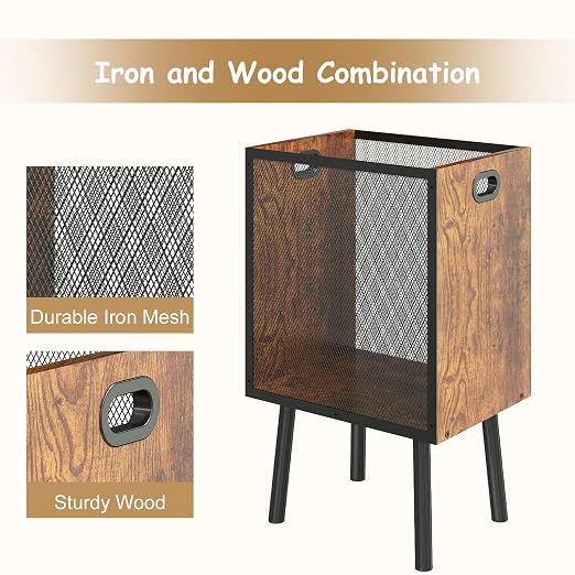 Office Garbage Can, Iron and Wood Office Trash Can - Image 2
