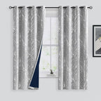 FMFUNCTEX 100% Blackout Grey Silver Foil Tree Curtains 63 Inch 2 Panels | - Image 2
