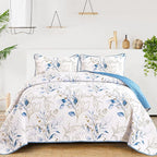 Anibedding Twin Quilt Set, 2 Pieces Blue Botanical Bedspread Bedding Set | Soft by Anibedding