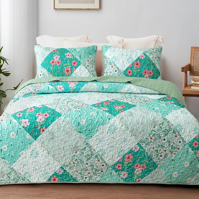 Whale Flotilla Patchwork Quilts Queen Size, Extra Soft Floral Bedspreads | by WHALEFLOTILLA