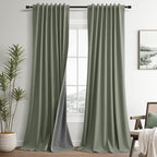 Sage Green Linen 100% Blackout Curtains by Guken