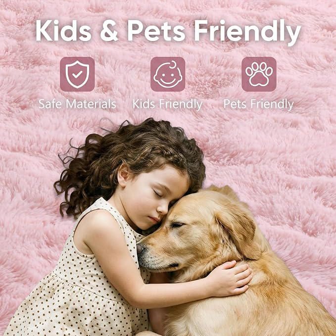 6x9 Large Pink Fluffy Soft Area Rug Non-Slip - Image 7