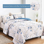 Anibedding Twin Quilt Set, 2 Pieces Blue Botanical Bedspread Bedding Set | Soft - Image 3