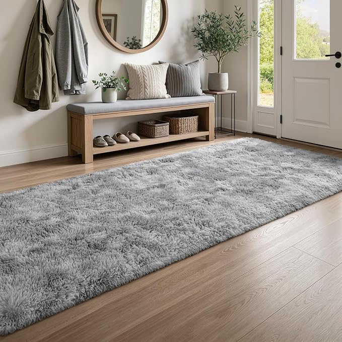 Deerhoo 3x10 Runner Rugs for Long Hallway Bedroom Kitchen, Light Grey | Tie-Dyed - Image 4