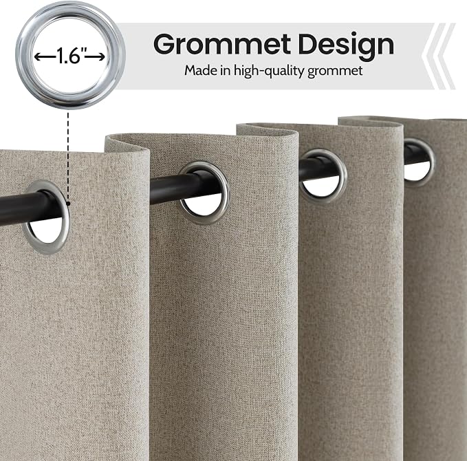 COSVIYA 100% Blackout Natural Linen Curtains & Drapes 63 Inch Length | Light - Image 3