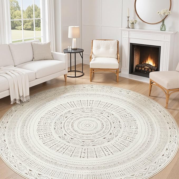 cotiled 8x8 Round Rug 8ft Circle Living Room Boho Area Rugs | Washable Foldable by COTILED