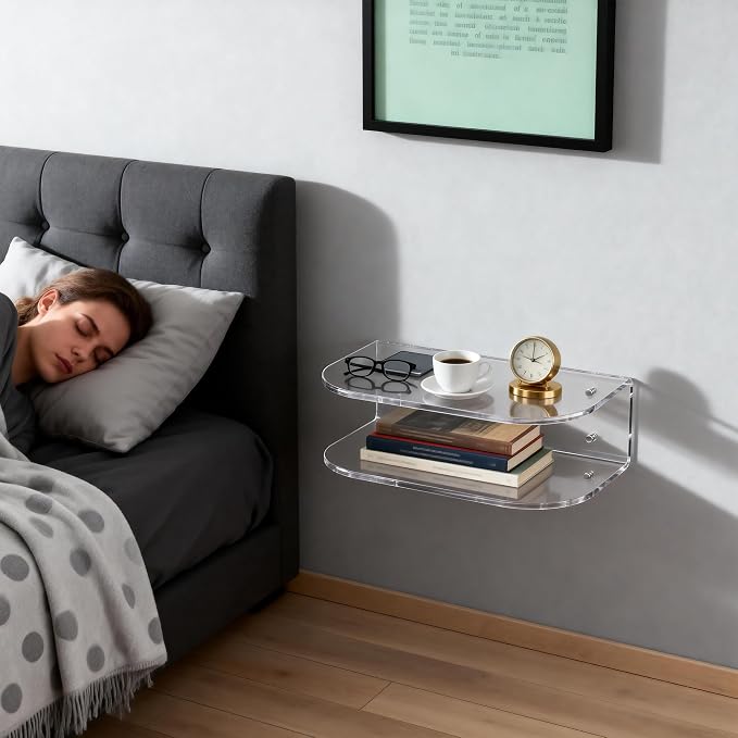Acrylic Floating Nightstand, Wall Mounted Bedside Table Shelf - Image 8