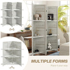 HOMCOM Room Divider with Shelves, 4 Panel, Distressed White | Wood Privacy - Image 6