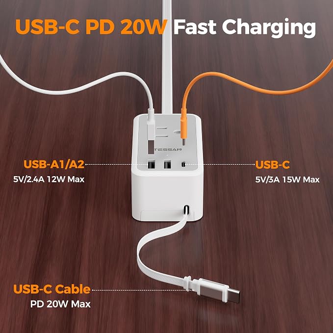 TESSAN Small Flat Plug Power Strip, Ultra Thin Extension Cord 5 ft, 1 - Image 6