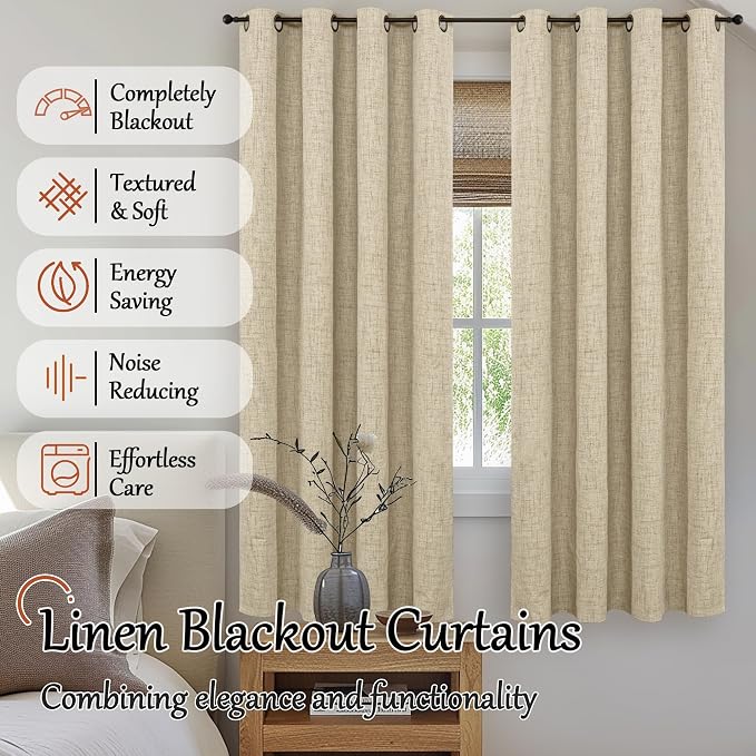 Linen Blackout Curtains 63 Inch Long - Image 2