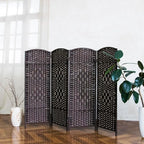 4-Panel Short Room Divider, 3.9 ft Freestanding Partition Wall, Dark Brown by Loomveil
