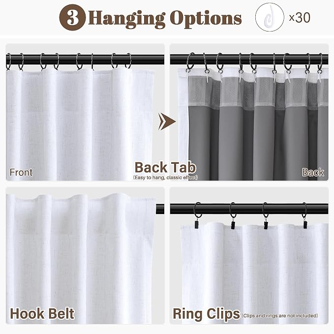 Beige White 100% Blackout Linen Curtains 80 Inches Long - Image 3