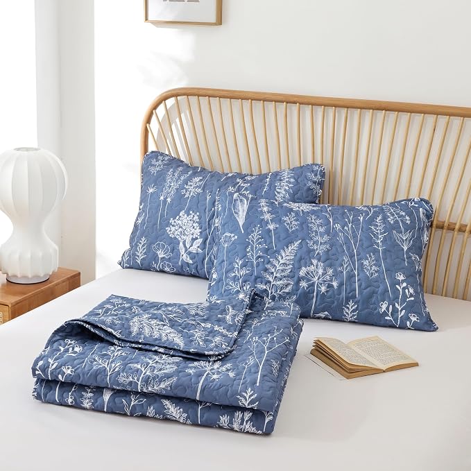 JANZAA Quilt King Size, Infinity Blue Bedspread Floral Bedding Set 3 Pieces | - Image 8
