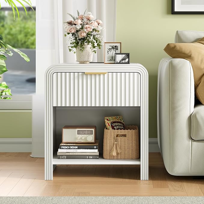 Decofy Fluted 1-Drawer Nightstand - Image 6