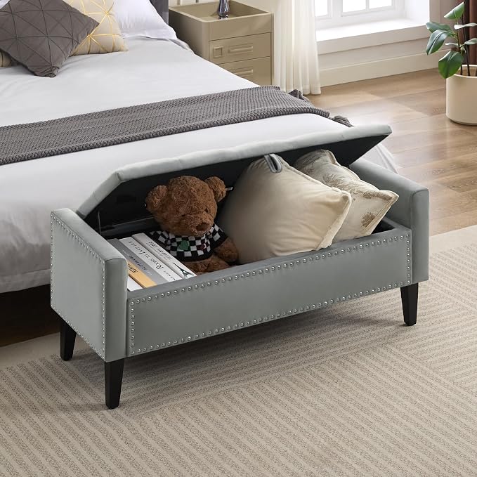 WUTUTUEE 47" Velvet Storage Bench, Upholstered Bed Bench - Image 6