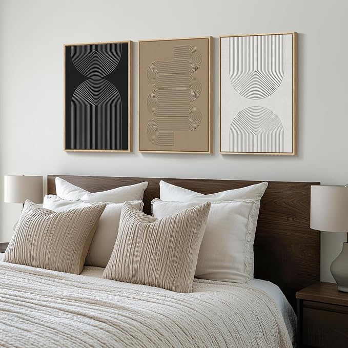 Framed Black and White Neutral Abstract Wall Art set, 3 Piece Cnavas Prints | - Image 2