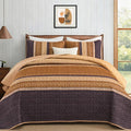 Cottolester Fall Quilt Set Queen, Burnt Orange Striped Patchwork Bedspread | by Cottolester