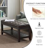 LOULENS 44'' PU Storage Bench, End of Bed Bench, Dark Brown | Solid Wood Frame - Image 4